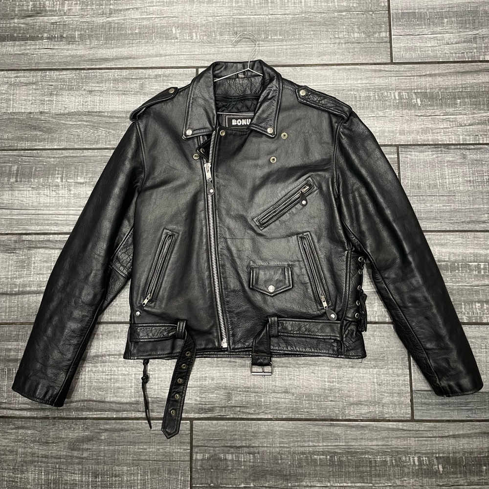 Vintage 90’s Bonus Genuine Leather Biker Jacket Size 44 Motorcycle